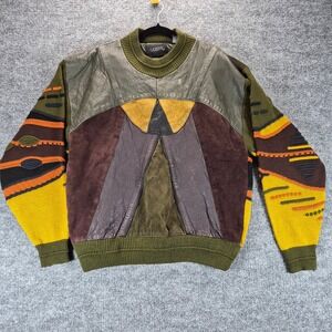 Saxony Sweater Coogi Style Leather Patchwork XL Multicolor Mens